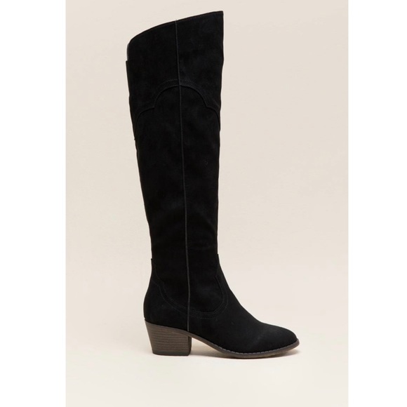 Black Western Style Over The Knee Low Heel Boots - Picture 11 of 12